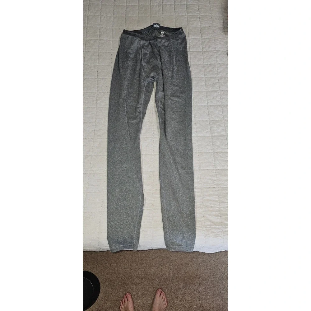 REI Mens Base Layer Bottoms Gray Micro Stripe Thermal Leggings Size S Small